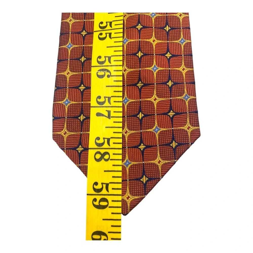 Jos A Bank Signature Collection Silk Tie Geometric‎ Pattern Bronze Yellow Blue
